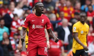 Liverpool's Sadio Mane celebrates scoring their first goal