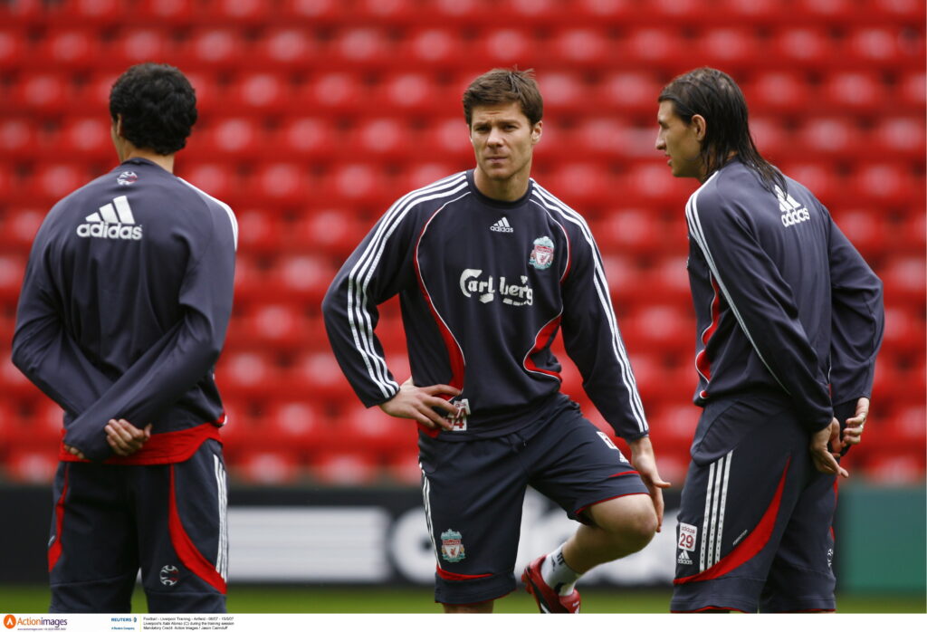 Xabi Alonso warming up with Liverpool in 2008