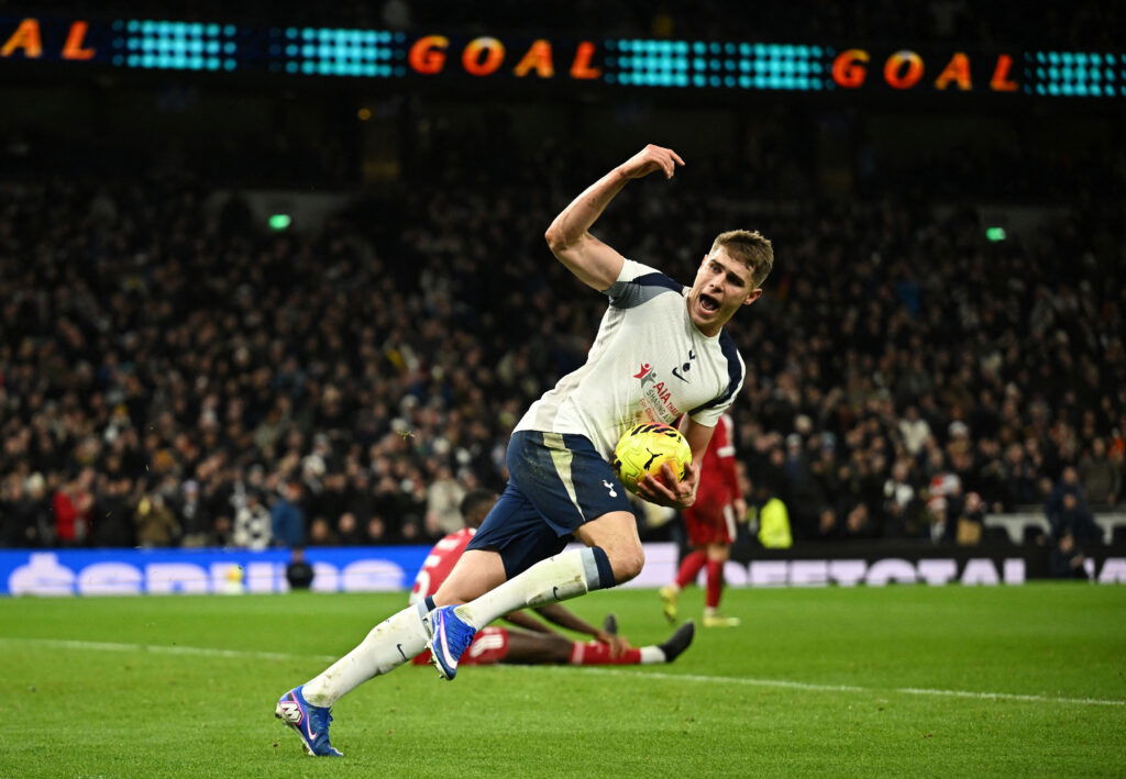 Micky van de Ven in action for Tottenham