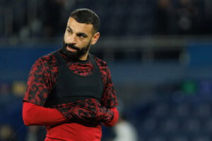 Mohamed Salah of Liverpool FC warms up prior to the UEFA Champions League 2025/26 Quarter-Final First Leg match between Paris Saint-Germain FC and Liverpool FC at Parc des Princes on April 8, 2026 in Paris, France.